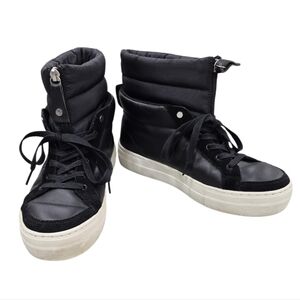 Skechers Street Rise Fit platform sneaker boots women's 10 black leather hi top